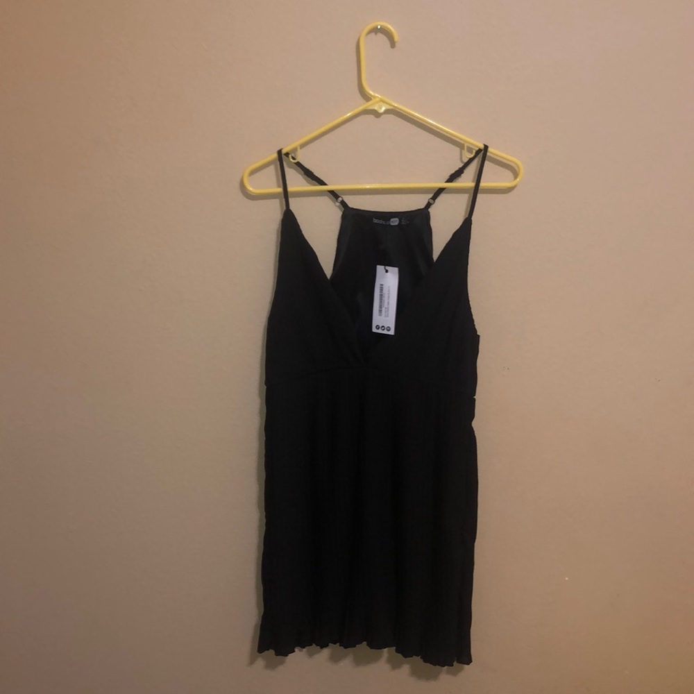 Black Pleated Skater Dress